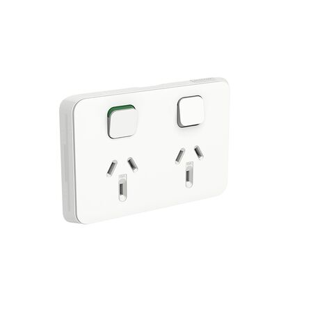 Clipsal Iconic Double Switch Power Point Horizontal Mount, 250V, 10A | Vivid White