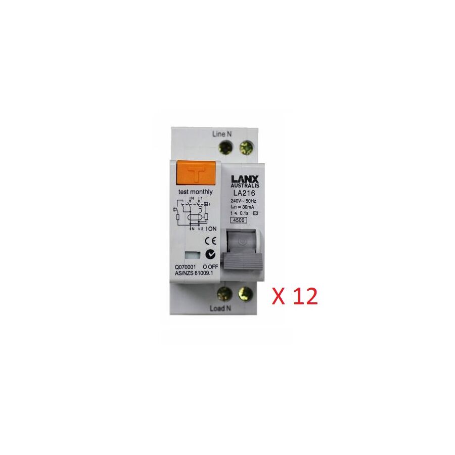 LANX RCD/ MCB Double Pole Safety Switch 16A x12